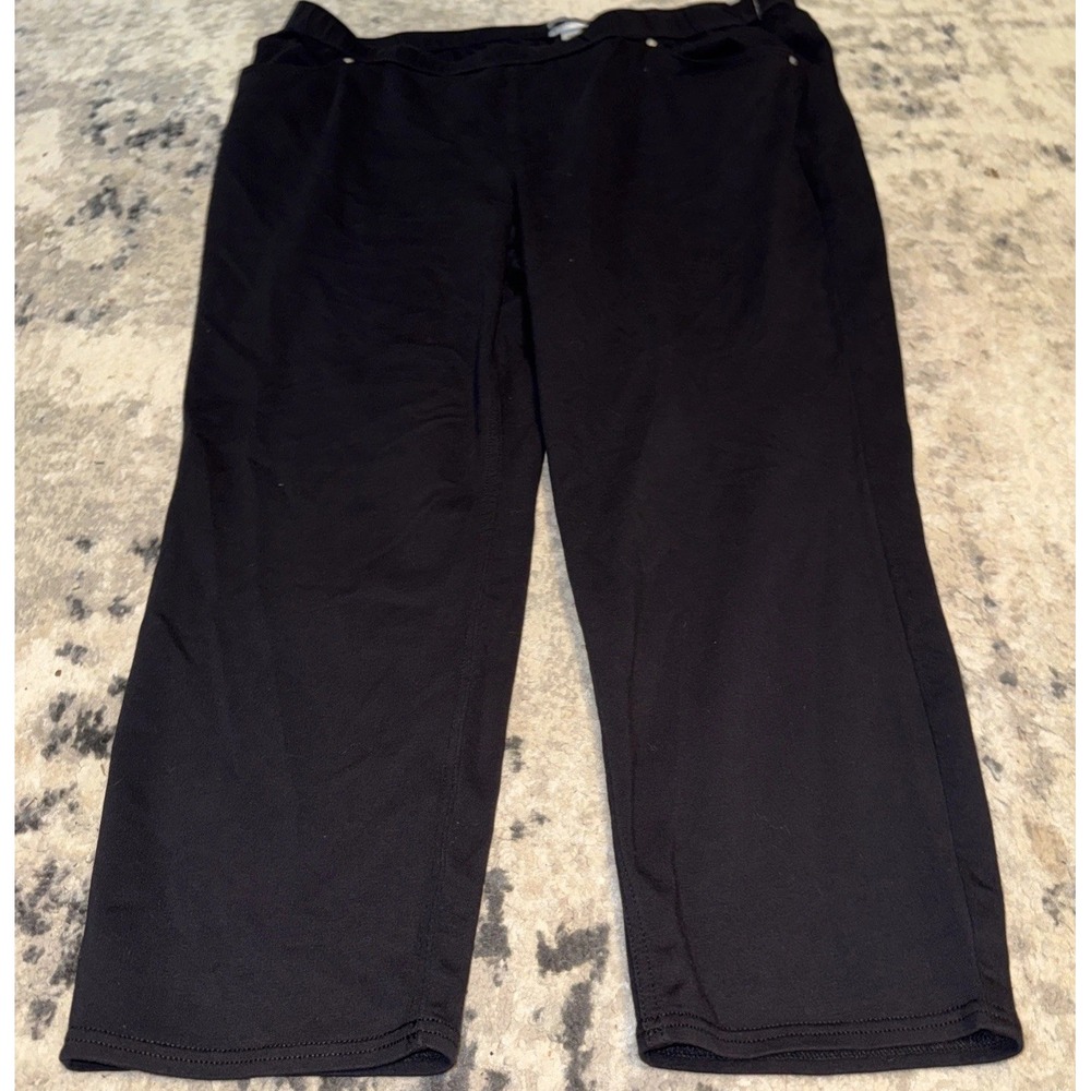 Catherines Womens Black Pull On French Terry Knit Jean Plus Size 2XWP  2X PETITE